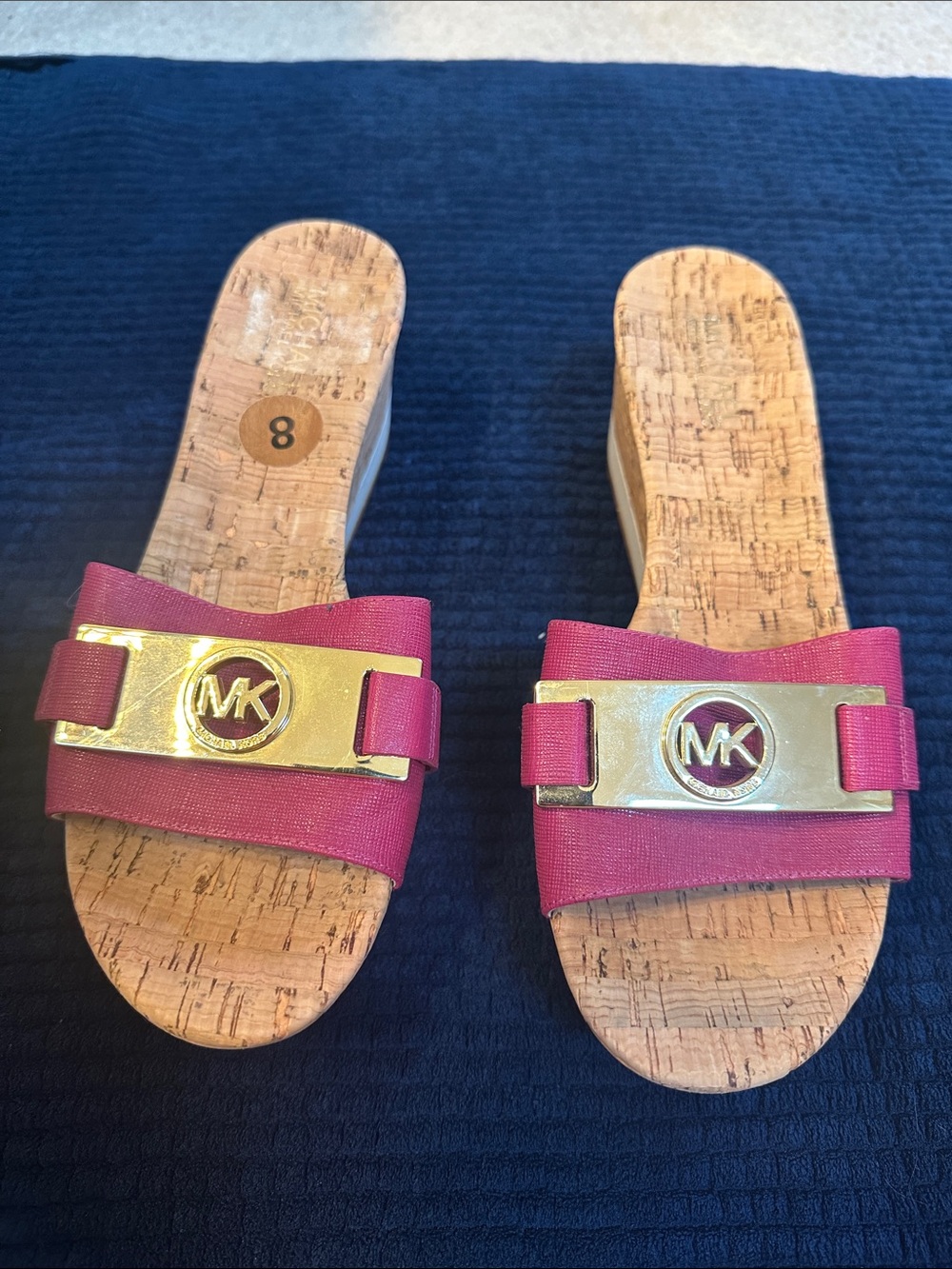 Michael Kors Pink Logo Cork Slide Sandals